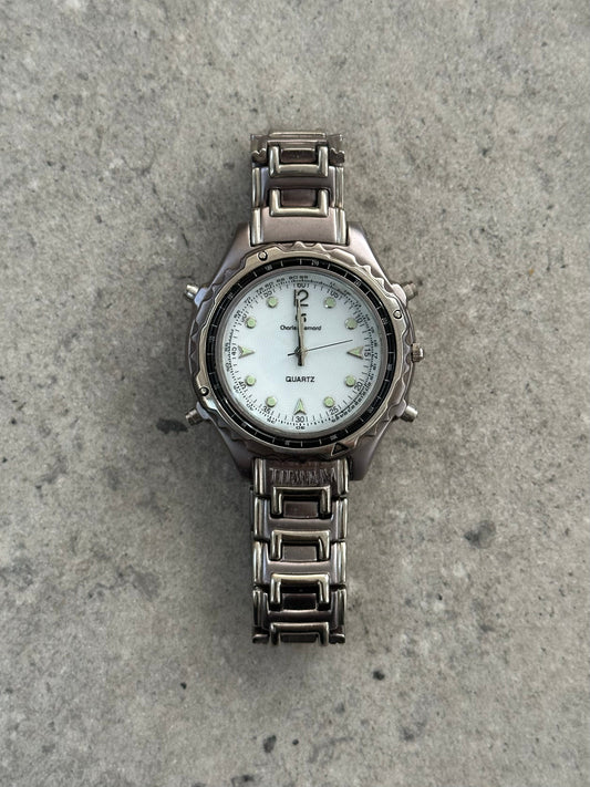 Vintage 1990s Titanium Quartz sports watch with digital display and black strap, featuring a sleek retro design.
