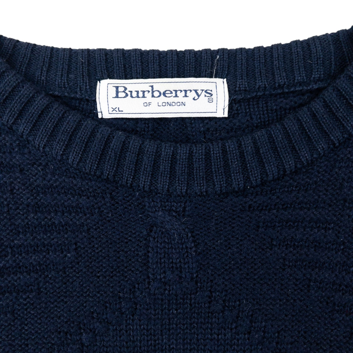 Vintage 90s Burberry Embroidered Wool Cable Knit Jumper Size XL | XL, Navy