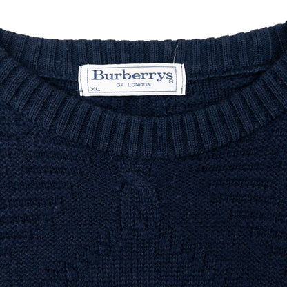 Vintage 90s Burberry Embroidered Wool Cable Knit Jumper Size XL | XL, Navy