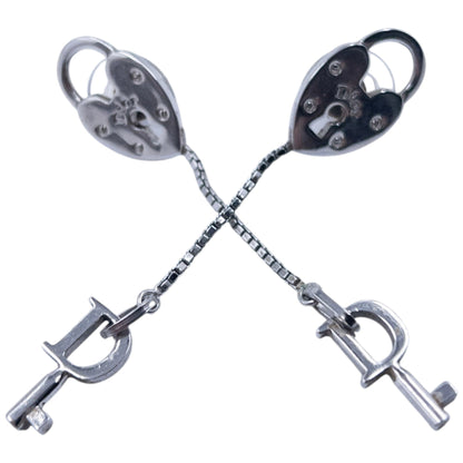Vintage Dior Silver Heart Lock & Key Earrings