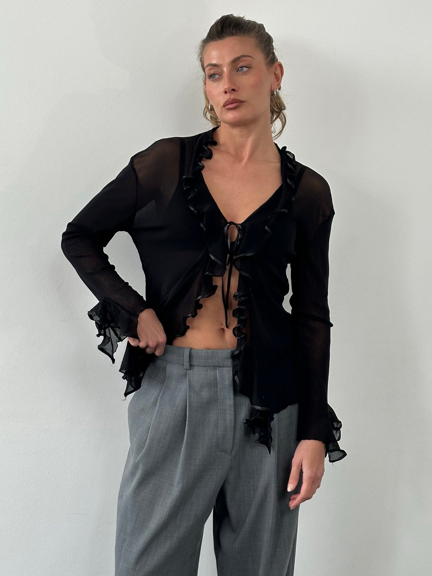 Italian Vintage 1990s Sheer Ruffle Top - M/L