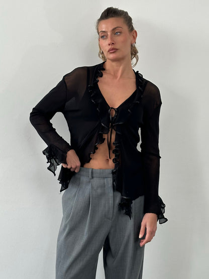 Italian Vintage 1990s Sheer Ruffle Top - M/L