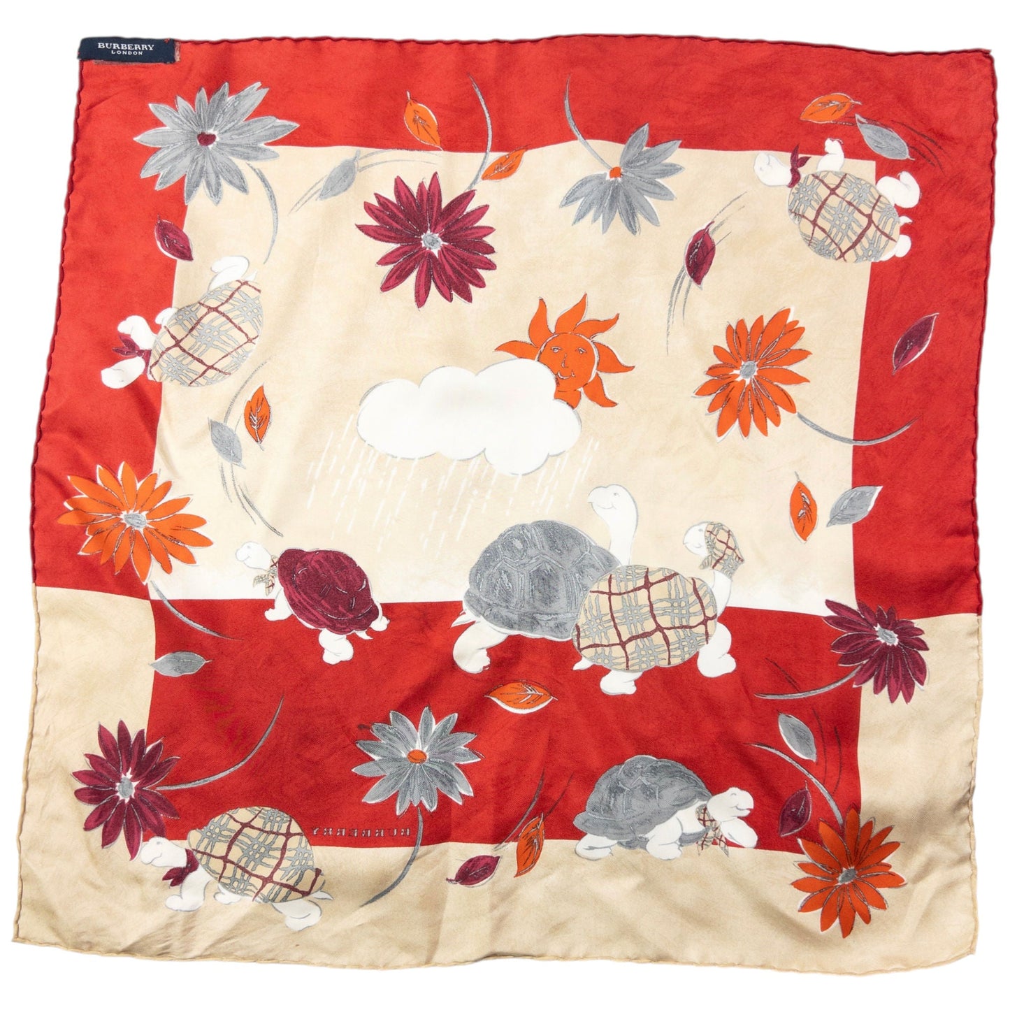 Vintage 2000s Burberry Floral Turtle Print Silk Scarf | O/S, Red