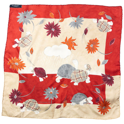 Vintage 2000s Burberry Floral Turtle Print Silk Scarf | O/S, Red