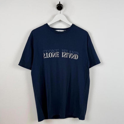 Stone Island Reflective Logo T-Shirt Navy (L) | Large, Blue