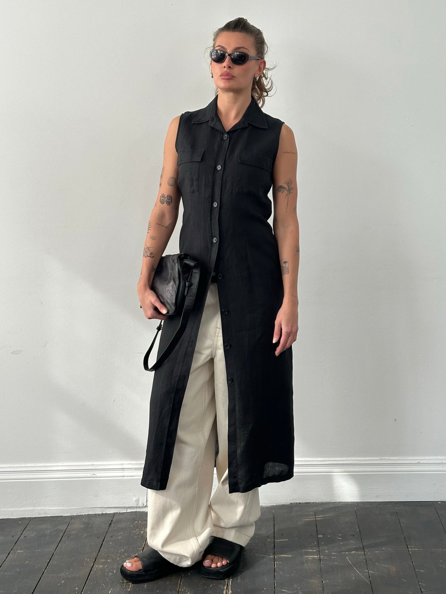 Mani 1990s Pure Linen Sleeveless Floor Length Dress - M