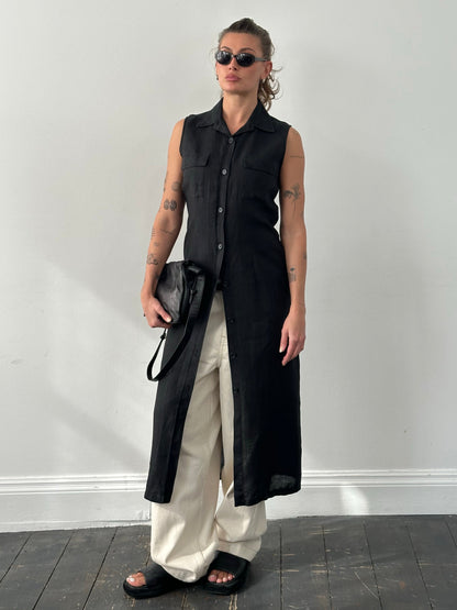Mani 1990s Pure Linen Sleeveless Floor Length Dress - M