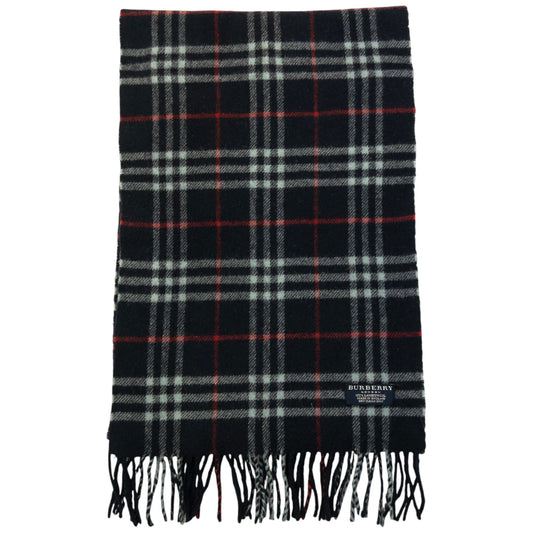 Vintage 2000s Burberry Nova Check Lambswool Tassel Scarf | O/S, Navy