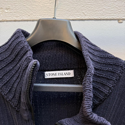 Early 00’s Stone Island Ribbed Knit Zip Jumper (XXL) | XXL, Blue