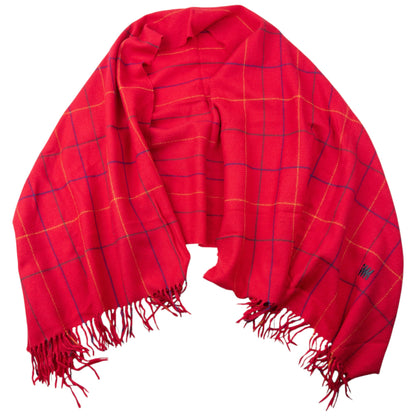 Vintage 2000s Issey Miyake Checkered Wool Tassel Scarf | O/S, Red