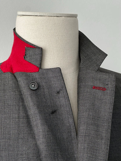 Loro Piana 1990s pure wool blazer with high neck and contrasting collar, tailored fit, in classic neutral tones.
