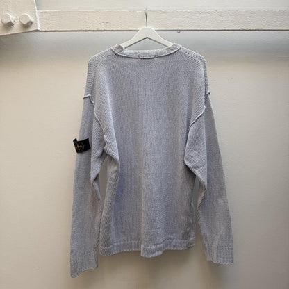 Stone Island Vintage 1990s Green Edge Chunky Knit Jumper – Pale Lilac/Grey (L/XL) | Large, Multicoloured