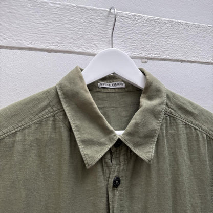 00s Stone Island Script Logo Linen Shirt (M) | Medium, Green