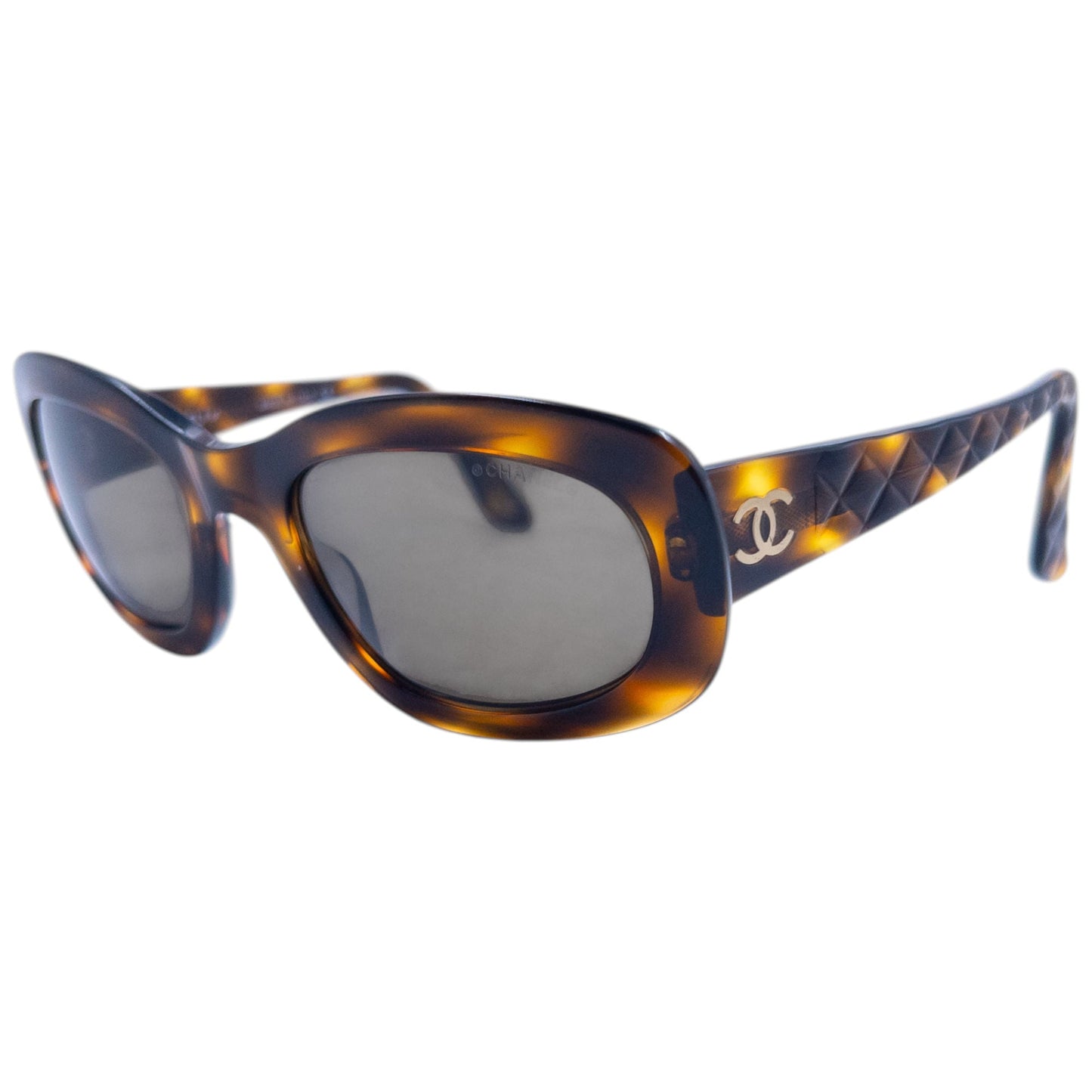 Vintage 2000s Chanel Embossed Tortoise Shell Sunglasses | O/S, Brown