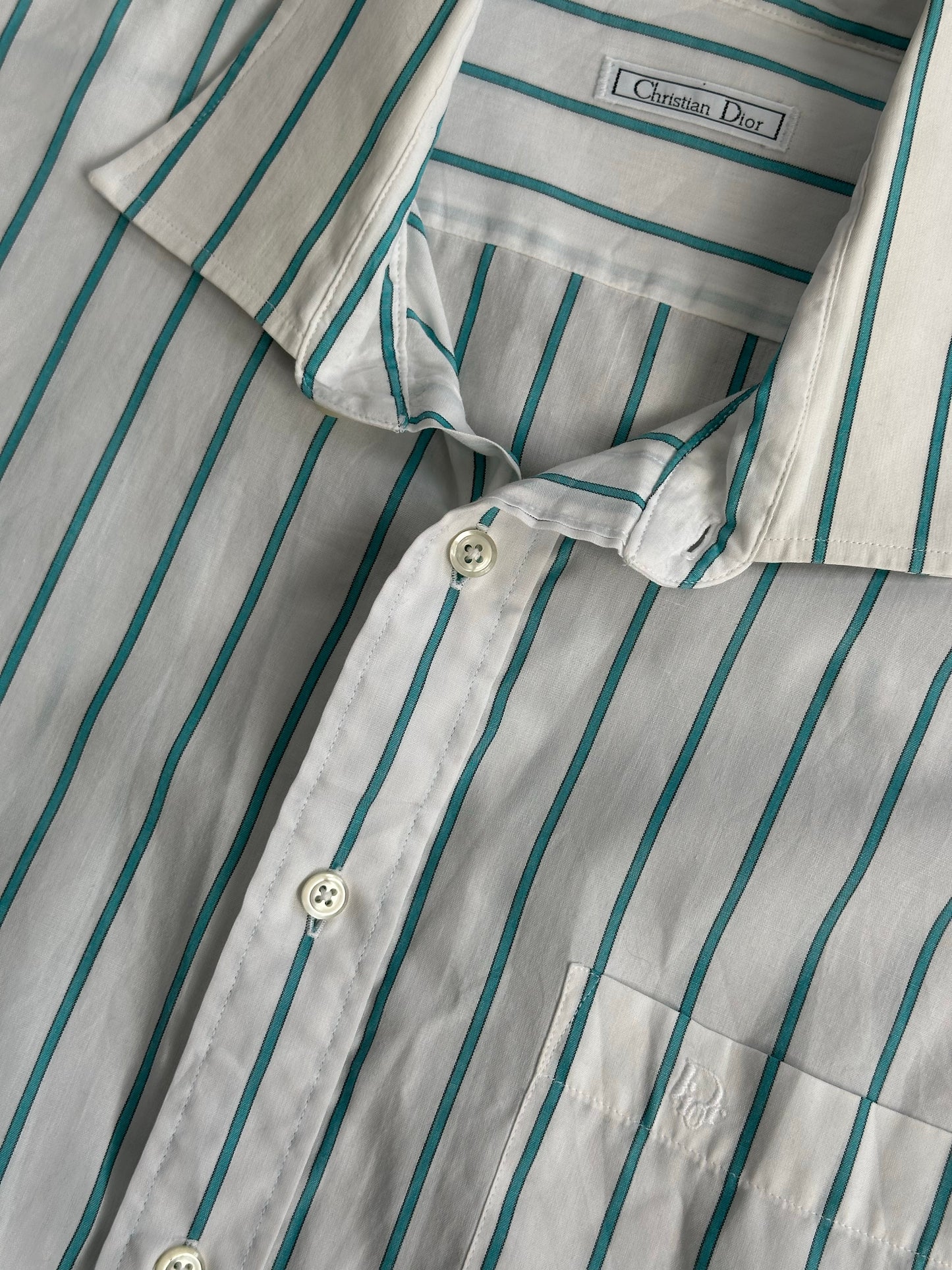 Christian Dior 1990s Cotton Striped Logo Shirt - L