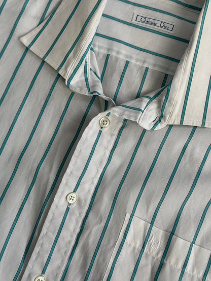 Christian Dior 1990s Cotton Striped Logo Shirt - L