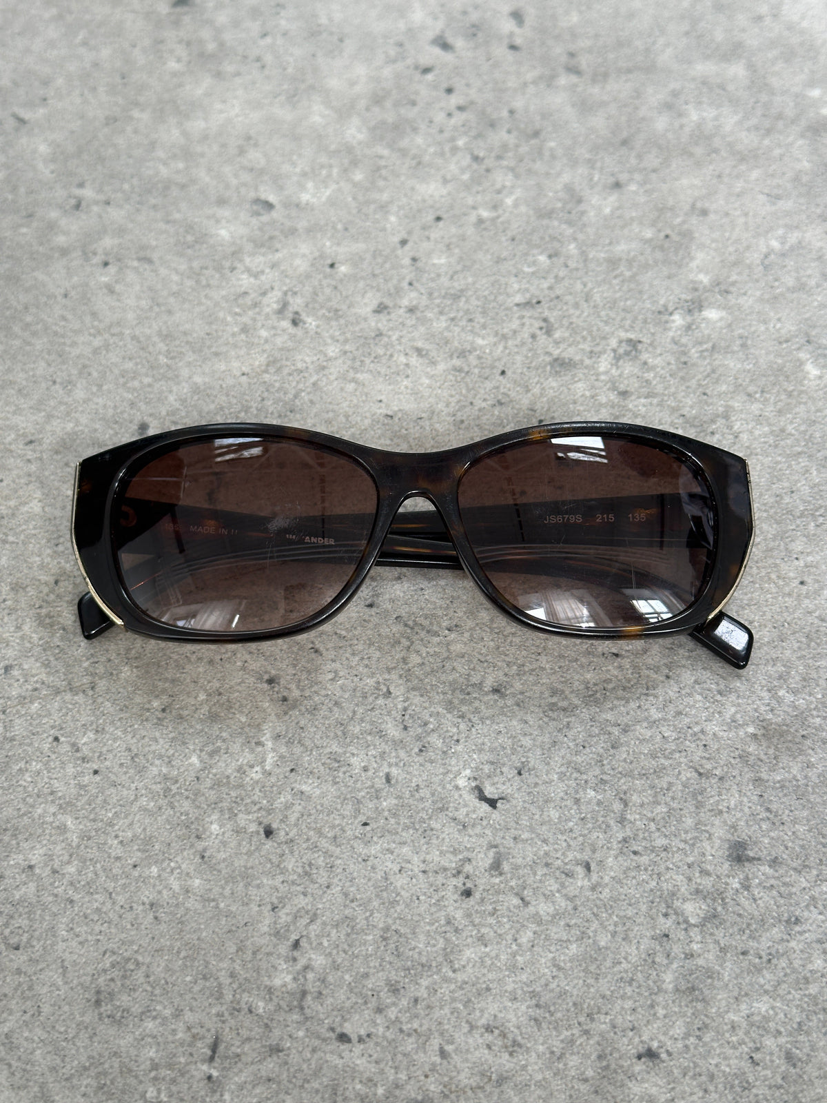 Jil Sander 2000s Tortoiseshell Rectangular Logo Sunglasses