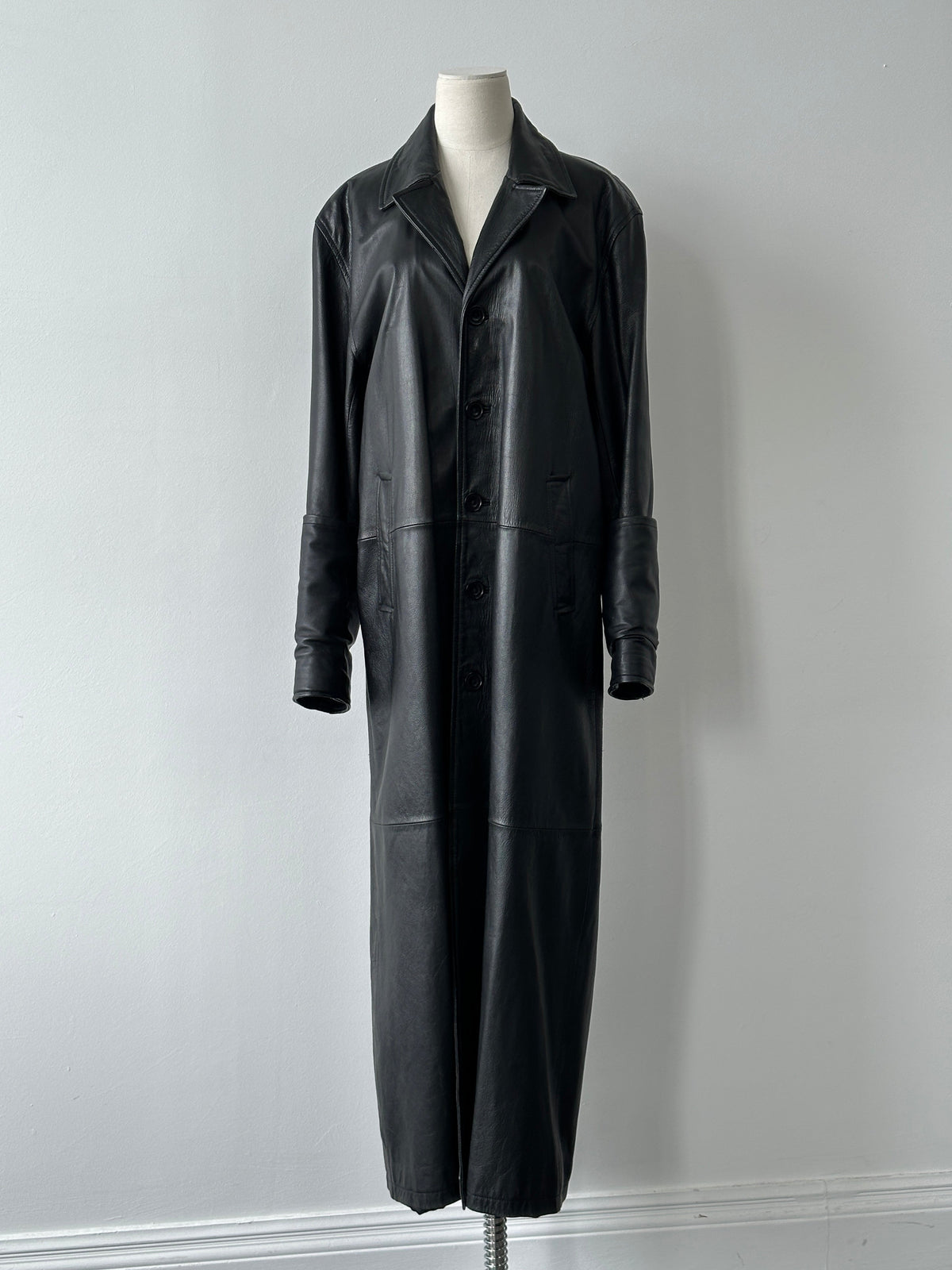 Vintage 1990s Floor Length Leather Trench Coat - L