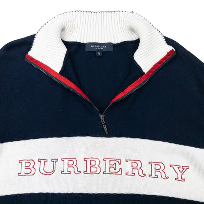 Vintage 2000s Burberry Embroidered Q Zip Jumper Size S