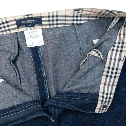 Vintage 2000s Burberry Nova Check Cuff Denim Jeans Size W27 | W27, Navy