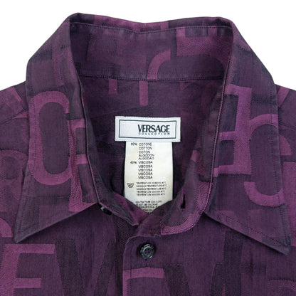 Vintage 2000s Versace Collection Monogram Long Sleeve Button Up Shirt Size M | Medium, Purple