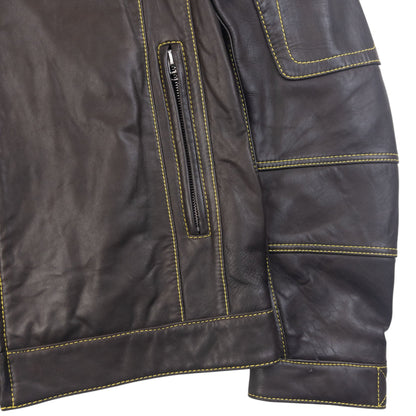 Vintage 90s Hugo Boss Contrast Stitching  Leather Jacket Size L | Large, Brown