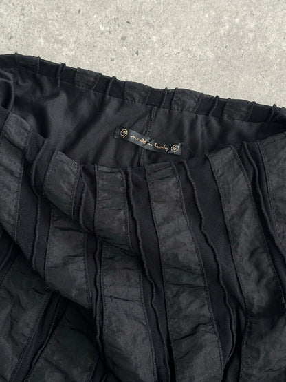 Italian vintage satin-paneled midi skirt, 1990s style, with adjustable W28-32 waist, elegant retro fashion by Vintage brand.