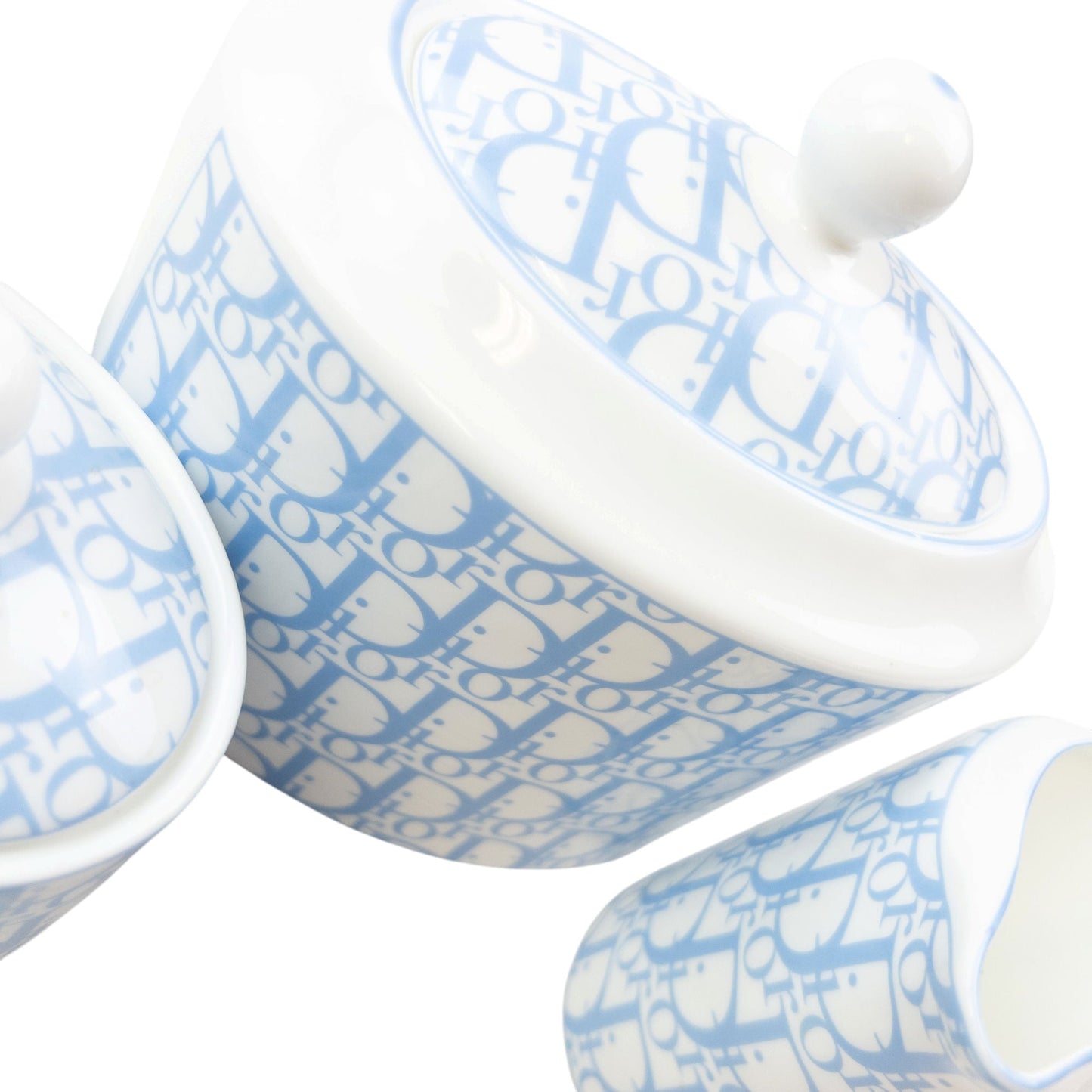 Vintage 2000s Dior Monogram Fine Bone China Tea Set | O/S, Blue