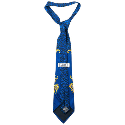 Vintage 90s Gianni Versace Baroque Leopard Print Silk Tie | O/S, Blue