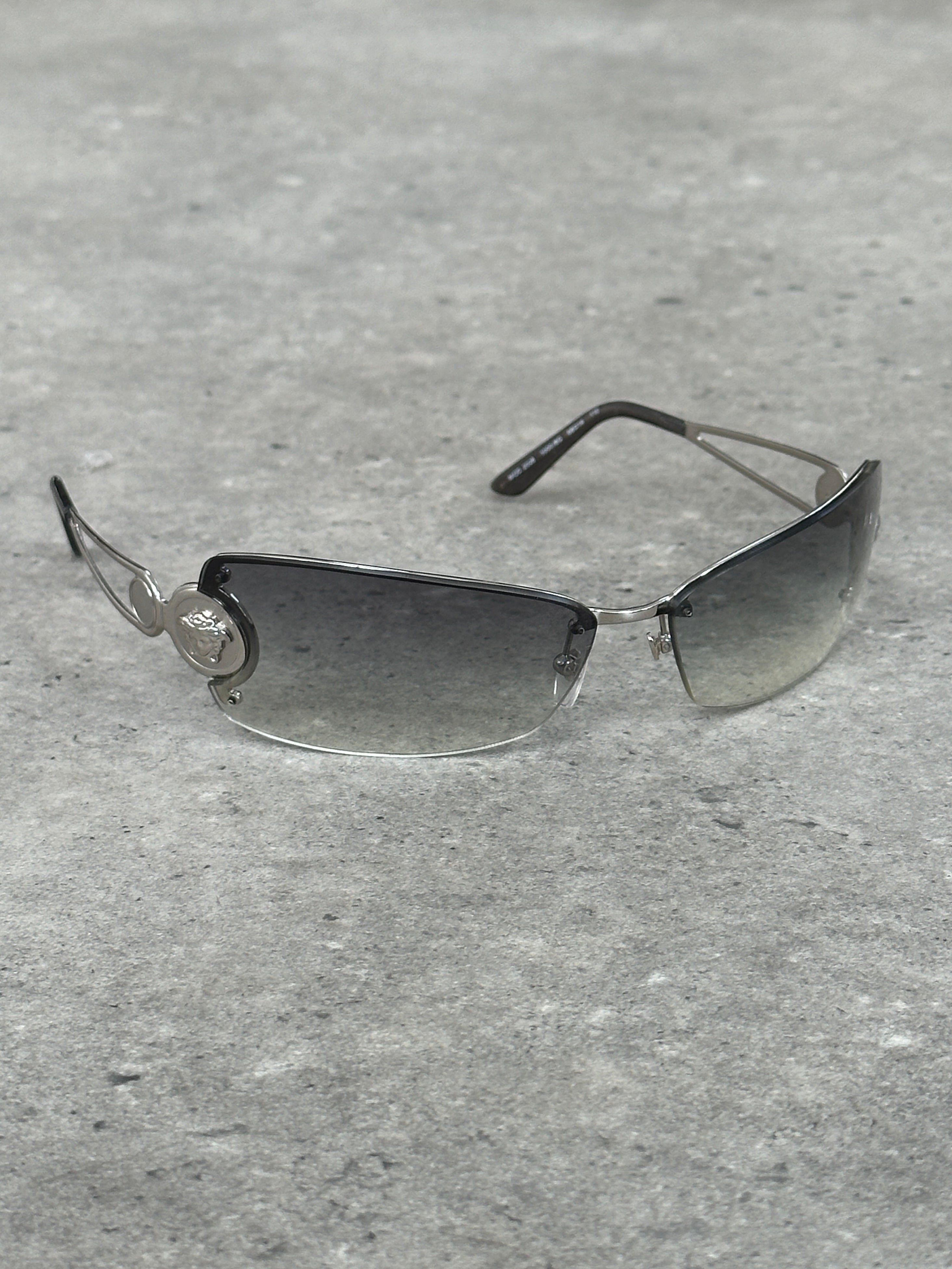Vintage Versace 2000s Medusa Logo Rimless Sunglasses | O/S, Silver
