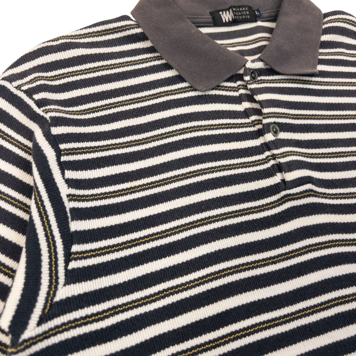 Vintage 2000s Issey Miyake Striped Polo Shirt Womens Size L | Large, Grey