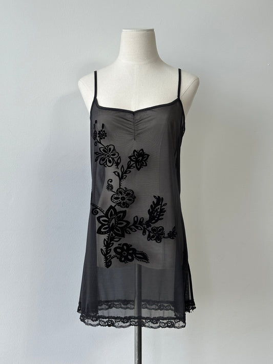 Victoria's Secret 1990s Sheer Floral Sleeveless Mini Dress - M