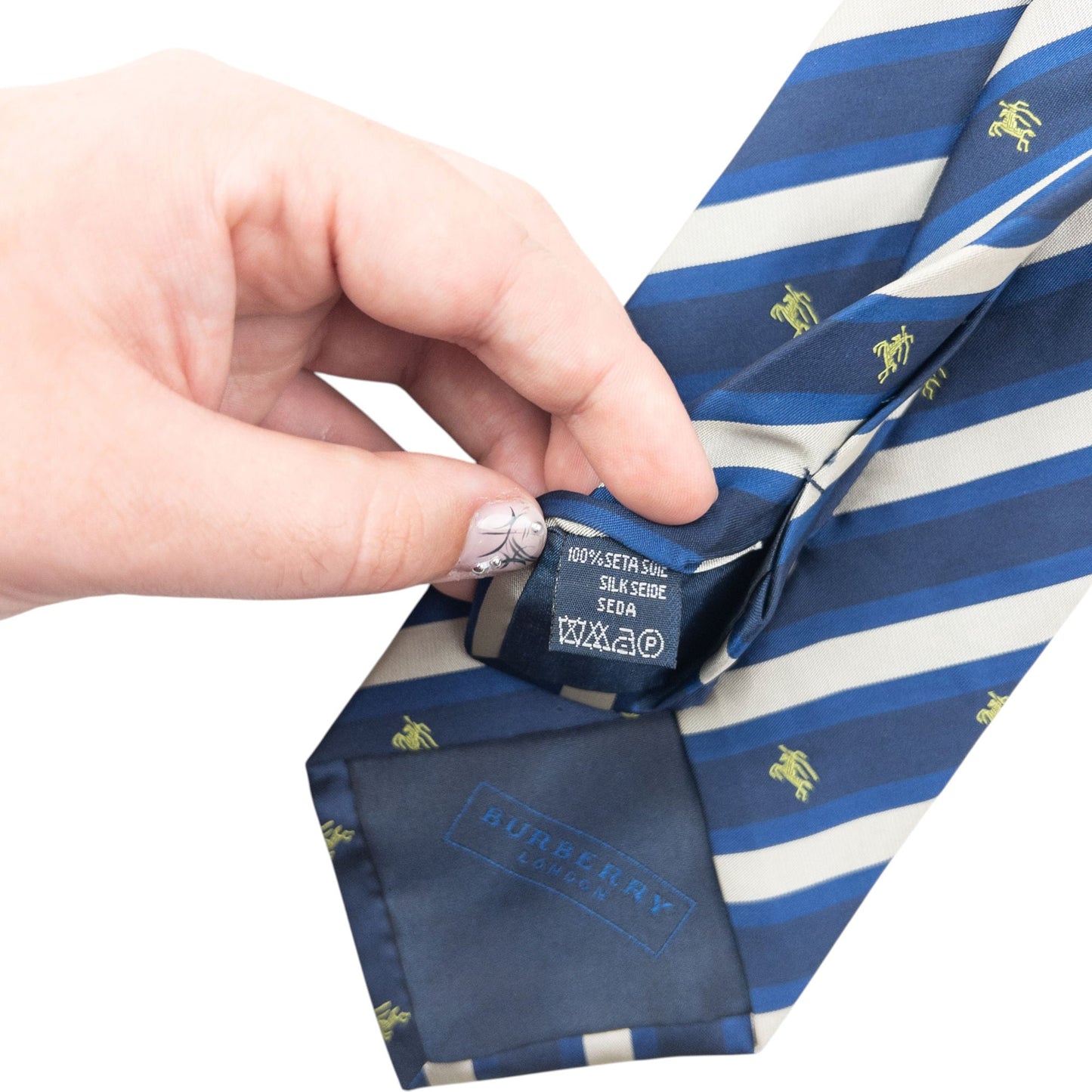 Vintage 2000s Burberry Monogram Striped Silk Tie | O/S, Blue