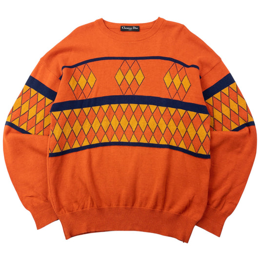 Vintage 90s Dior Sports Argyle Jumper Size S | Small, Navy