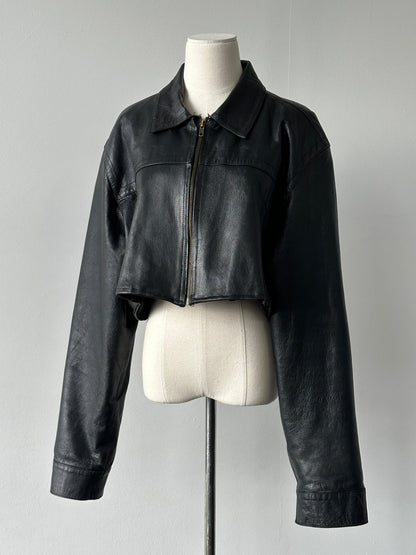 Vintage 1990s Cropped Leather Jacket - XL
