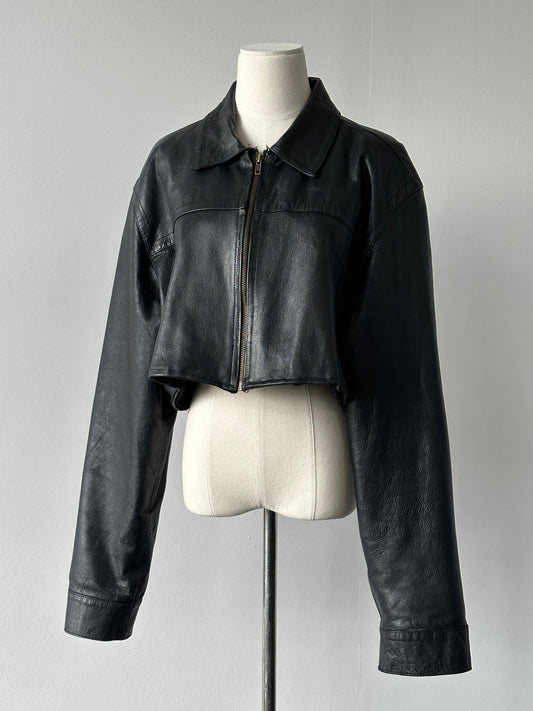 Vintage 1990s Cropped Leather Jacket - XL