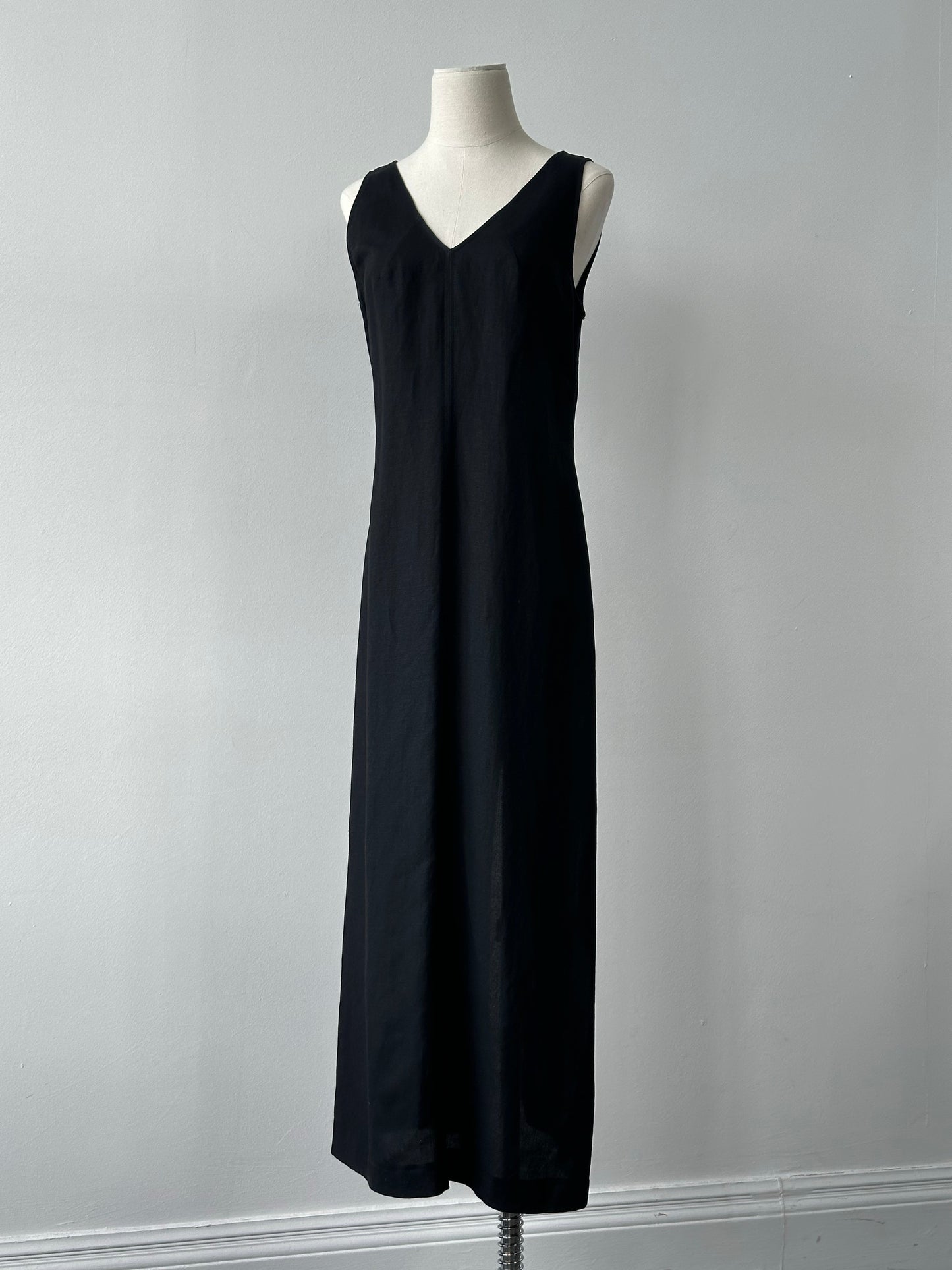 Marella 1990s Linen V Neck Floor Length Dress - S/M