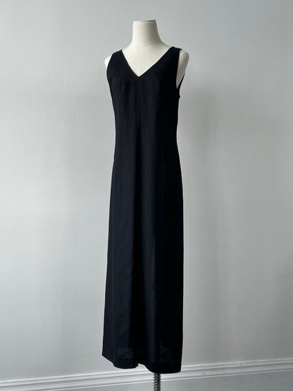 Marella 1990s Linen V Neck Floor Length Dress - S/M