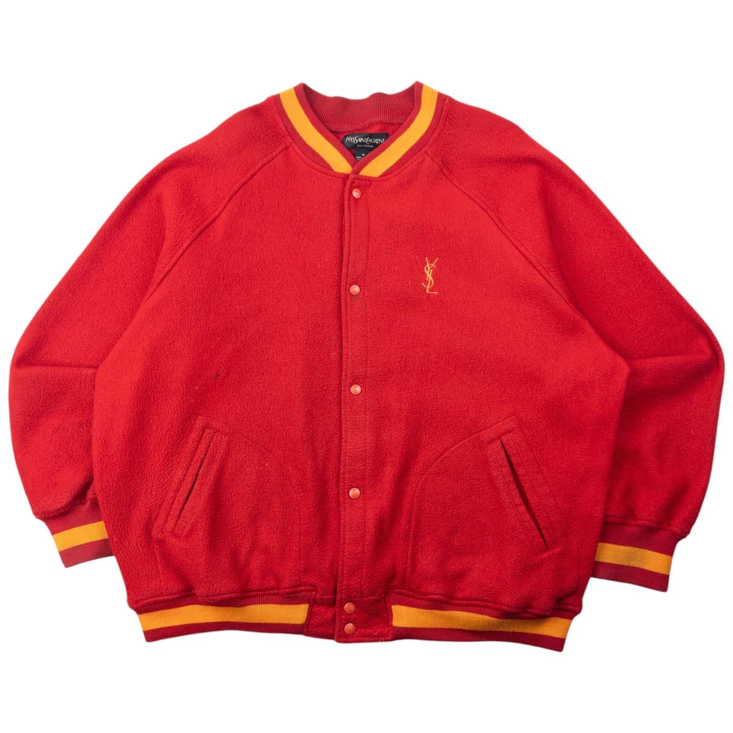 Vintage 90s YSL Yves Saint Laurent Fleece Varsity Jacket Size XXL | XXL, Orange