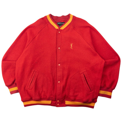 Vintage 90s YSL Yves Saint Laurent Fleece Varsity Jacket Size XXL | XXL, Orange