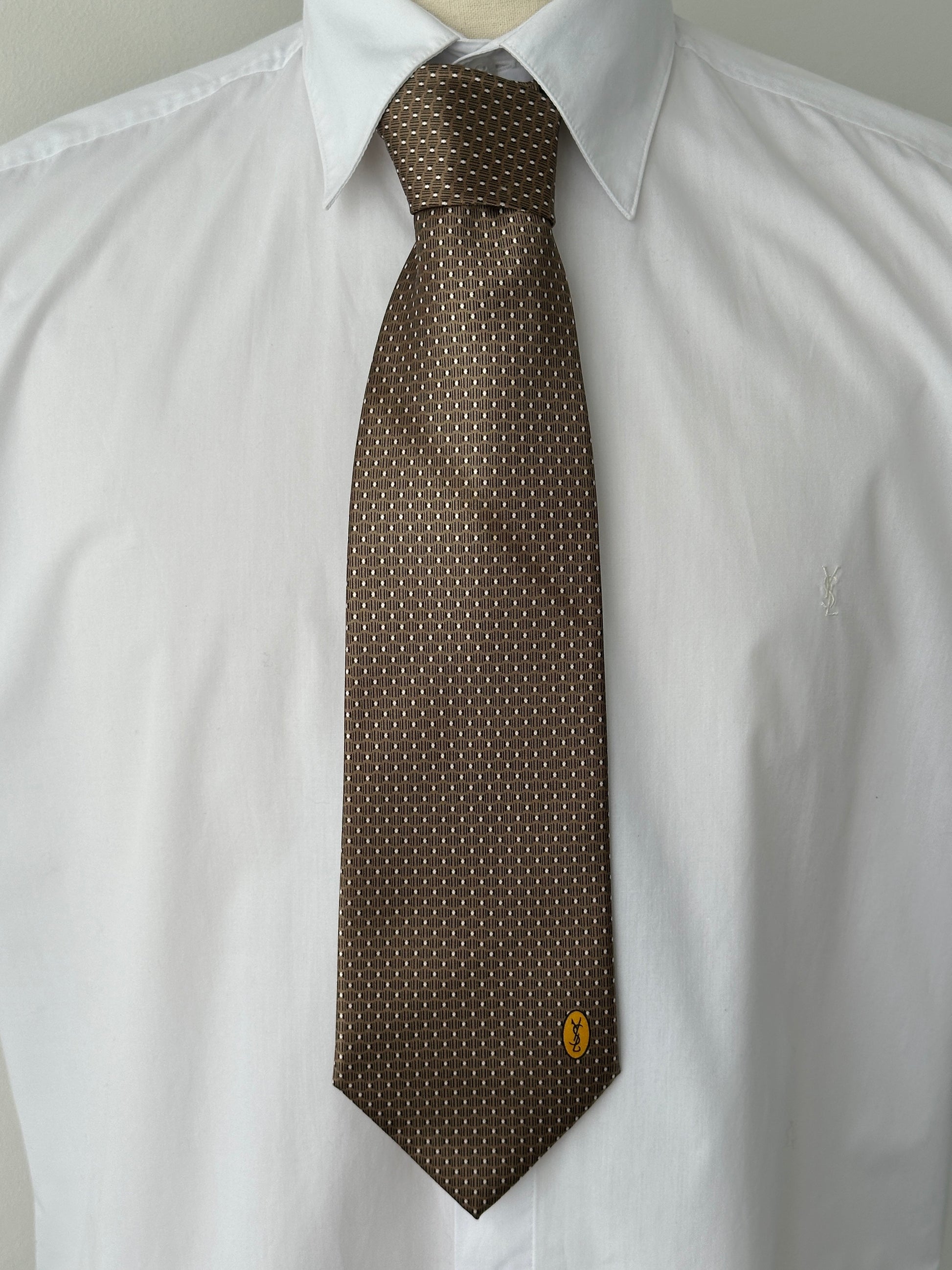 Yves Saint Laurent 1990s Pure Silk Logo Print Tie