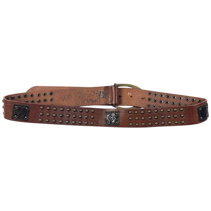 Vintage 2000s Roberto Cavalli Studded Leather Belt Size XL | O/S, Brown