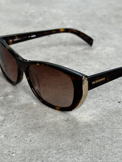 Jil Sander 2000s Tortoiseshell Rectangular Logo Sunglasses