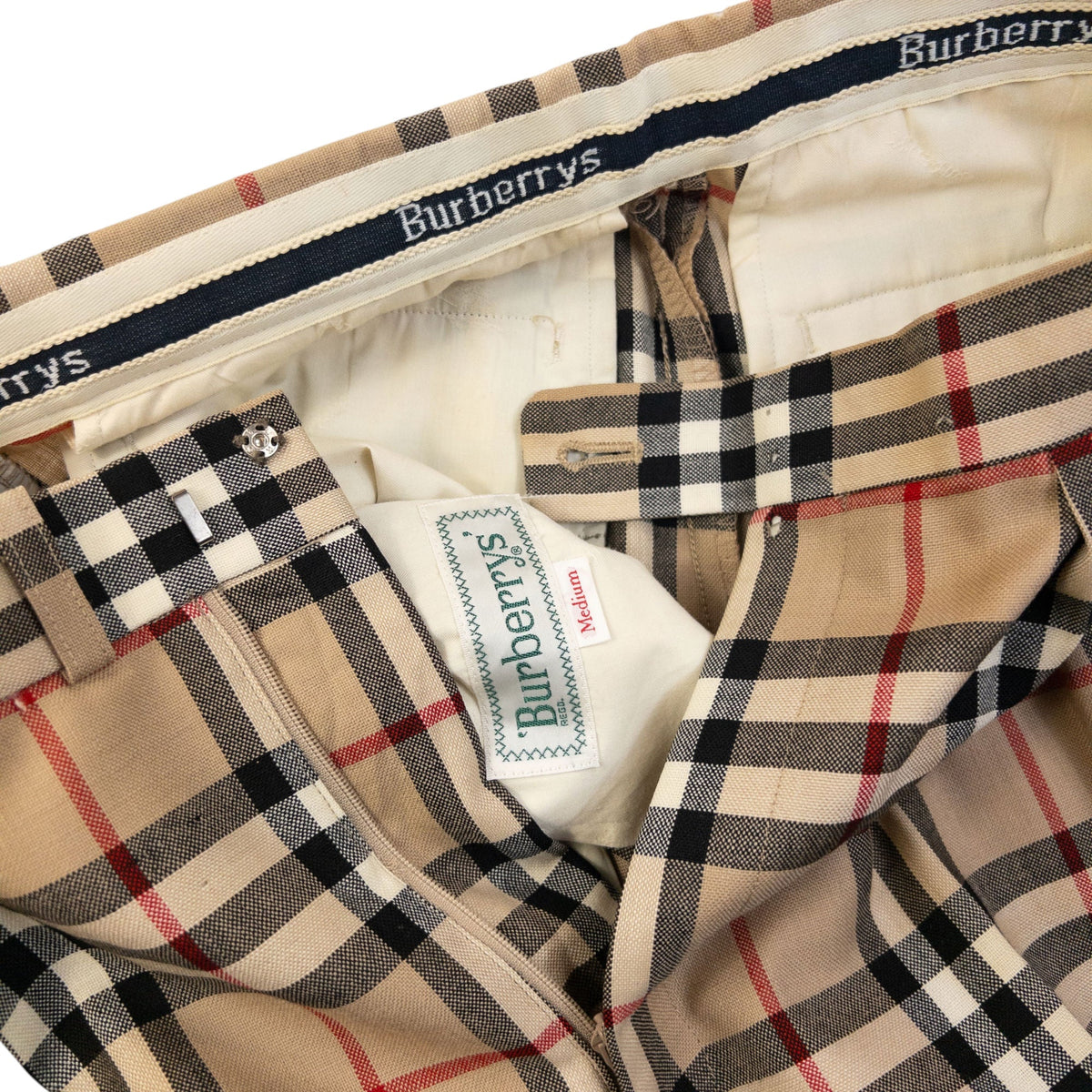 Vintage 80s Burberry Nova Check Pleated Trousers Size W26 | W26, Beige