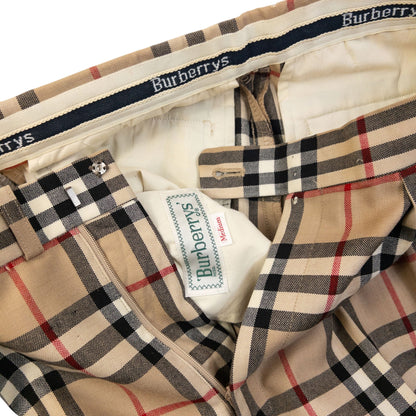 Vintage 80s Burberry Nova Check Pleated Trousers Size W26 | W26, Beige