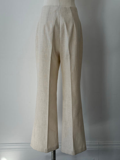 Vintage 1990s linen high waist cropped trousers, size W26, featuring a relaxed fit and classic high-rise style.