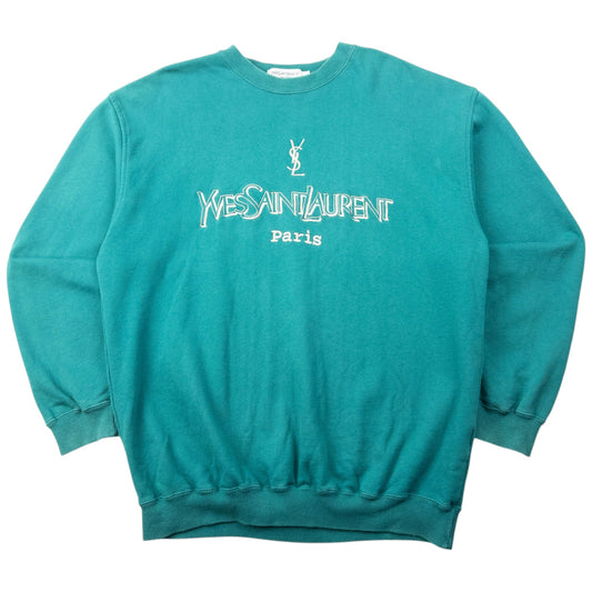 Vintage 2000s YSL Yves Saint Laurent Embroidered Sweatshirt Size M | Medium, Green