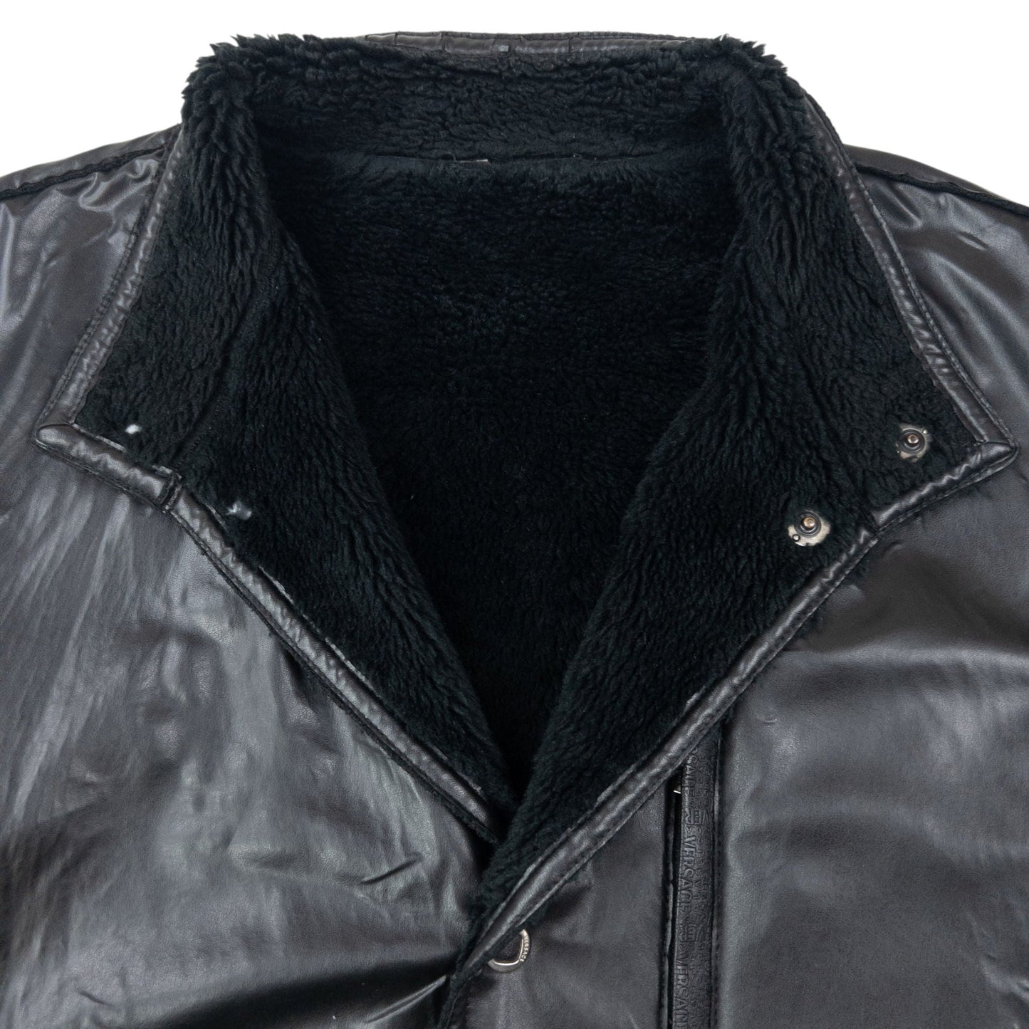 Vintage 2000s Versace Classic Fleece Lined Leather Jacket Size XL | XL, Black