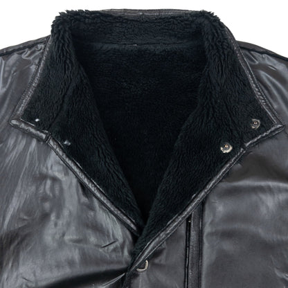 Vintage 2000s Versace Classic Fleece Lined Leather Jacket Size XL | XL, Black