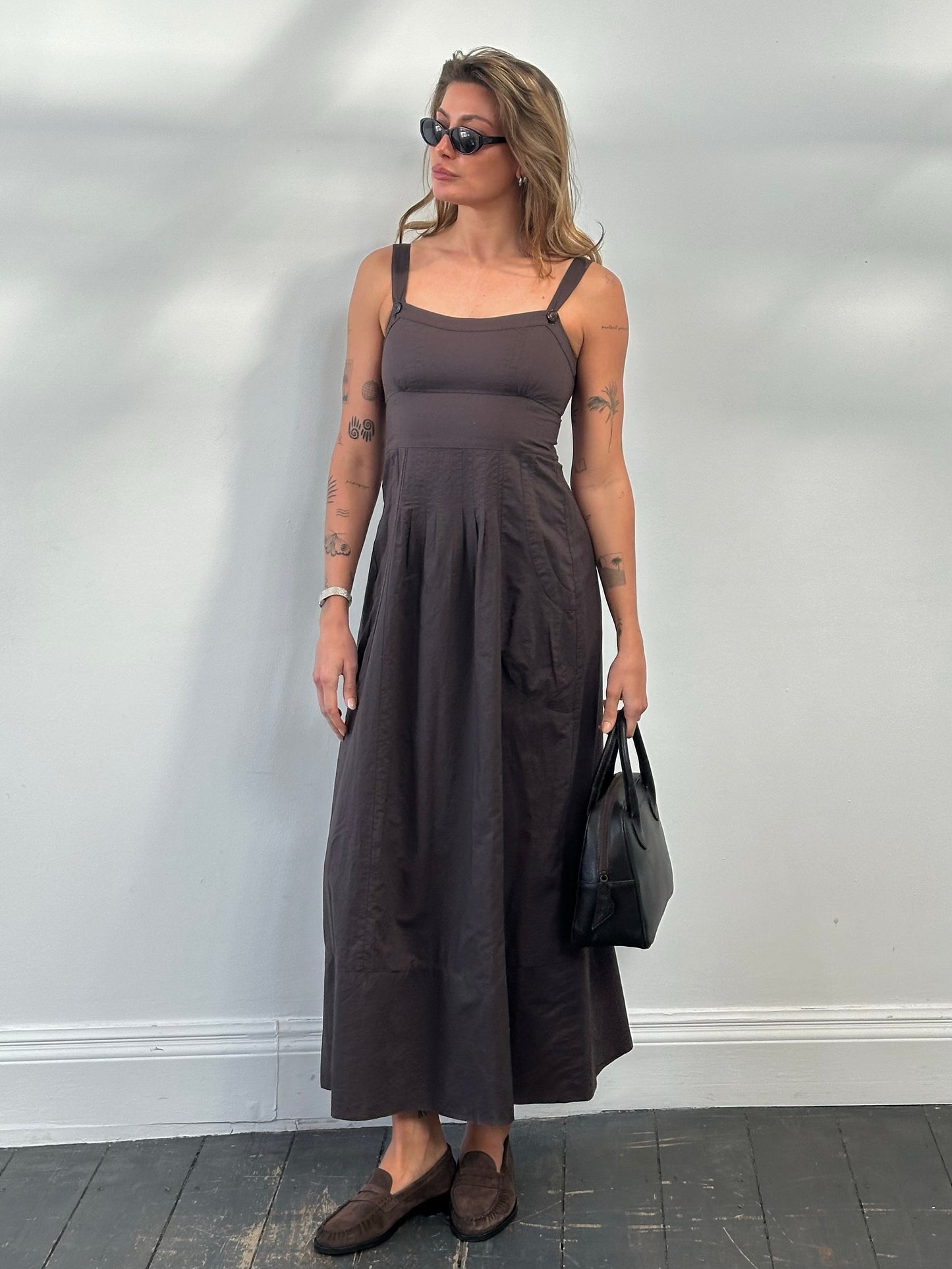 Max & Co 2000s Cotton Linen Pleated Maxi Dress - S